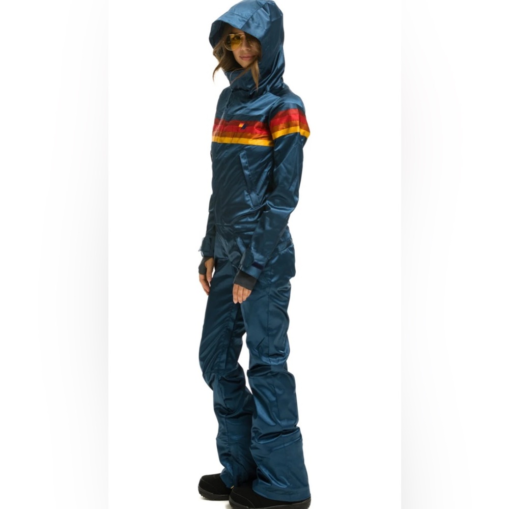 Aviator Nation WOMEN'S 5 STRIPE SATIN POWDER SUIT - navy  size M sold out - Picture 5 of 12